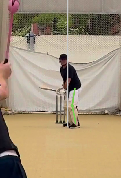 Front knee inside back knee line at release