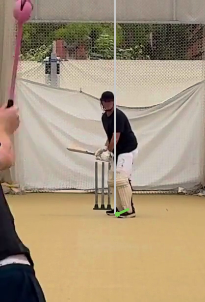 Front toe inside back knee line at release